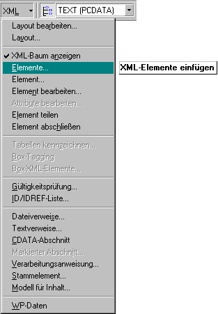 Das XML-Menü von WordPerfect